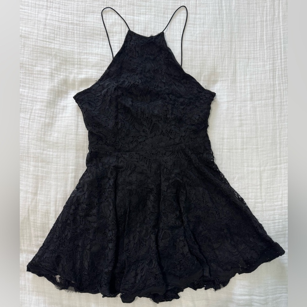 Black Lace Halter Dress - Women
